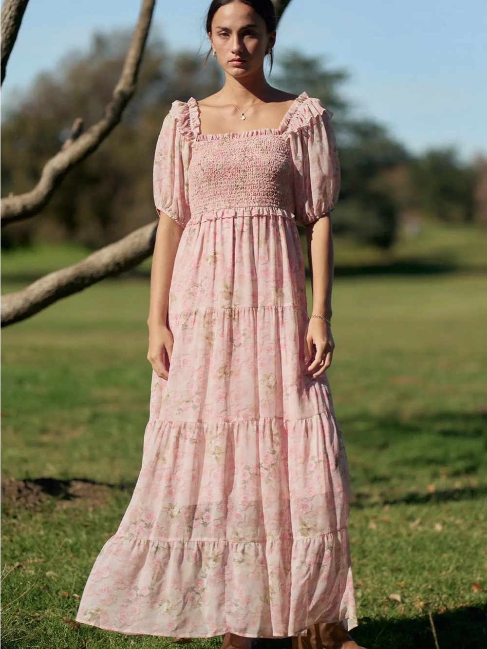 DAVI & DANI Pink Floral Smocked Maxi Dress